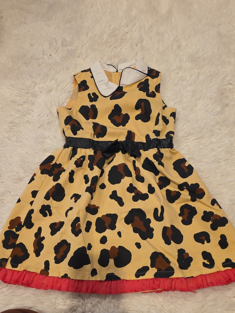 A2 Harajuku Mini Girls Leopard Print Yellow Dress with White Collar 6/6x
